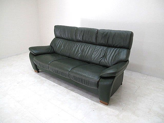 【展示品】 カリモク 「ZW7303」本革3人掛ソファ　3Pソファ　約36.3万