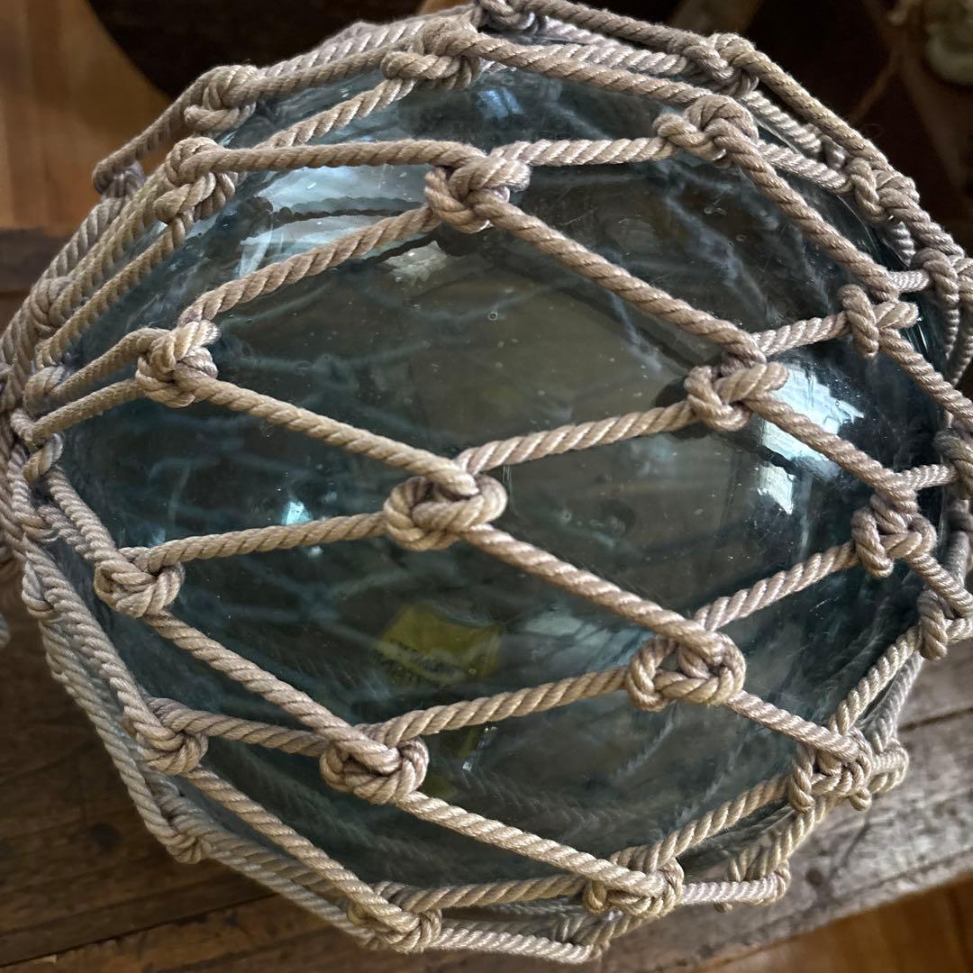 【特大25cm】ヴィンテージ 浮ガラス 浮き玉 吹きガラス 網付レトロ オブジェ