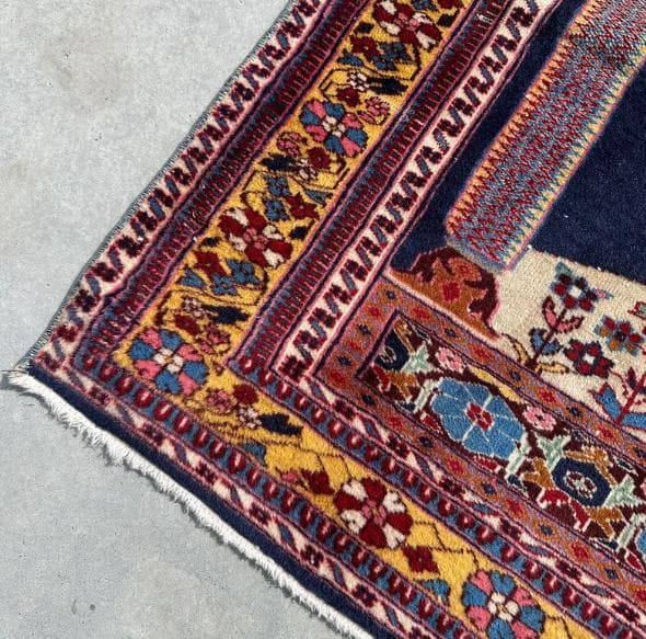 トルコ製ヴィンテージラグ838レア 高級 カイセリ ネイビー イエロー ピンク