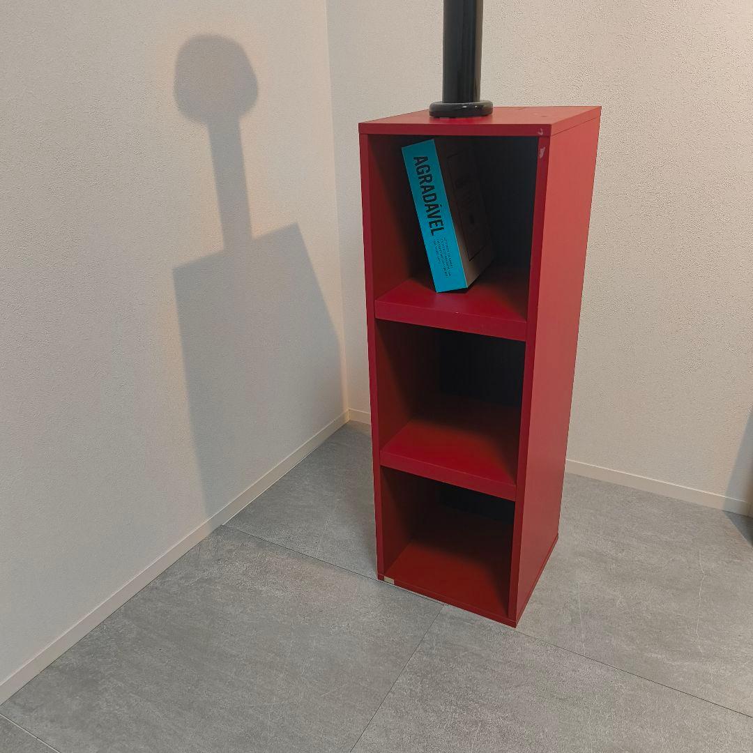 レトロポップ　木製　3段　赤　紺　ミッドセンチュリー　ミニ　バイカラー