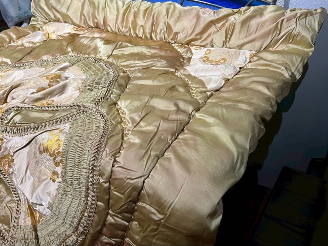 希少 掛布団 昭和レトロ 当時物 サテン インテリア ゴールド ビンテージ