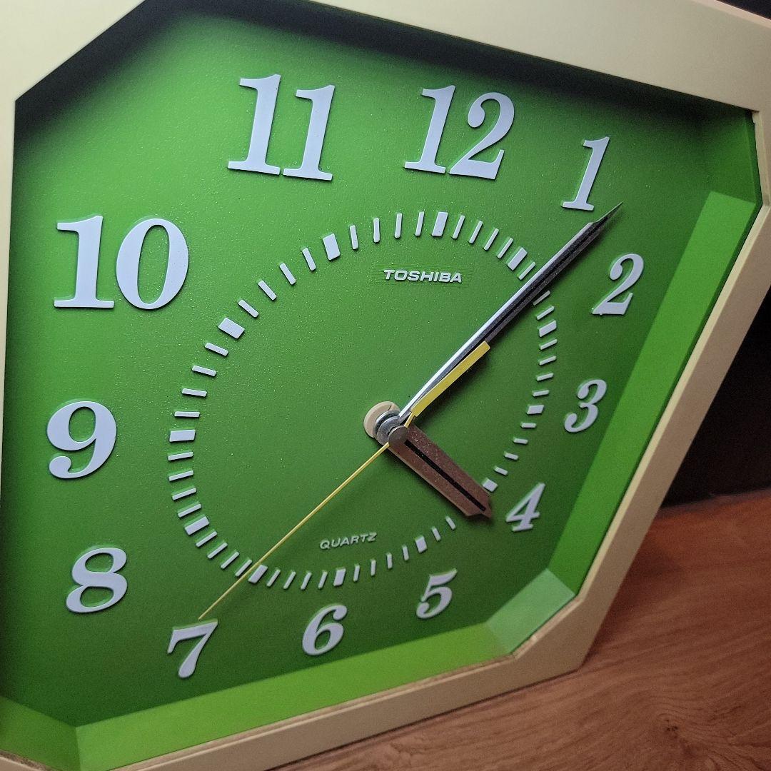TOSHIBA 緑 八角形 クォーツ時計 昭和レト ヴィンテージ 東芝 掛け時計