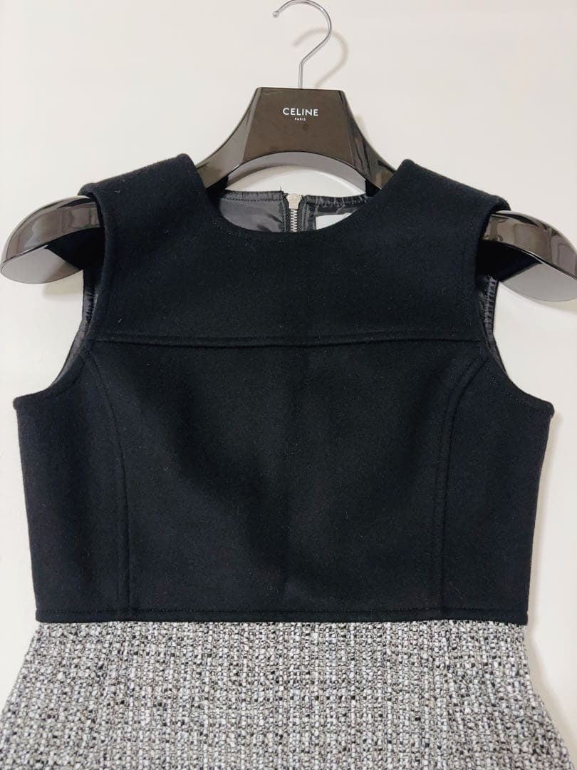 sheller シェリエ　ウールツイードドッキングドレス　黒