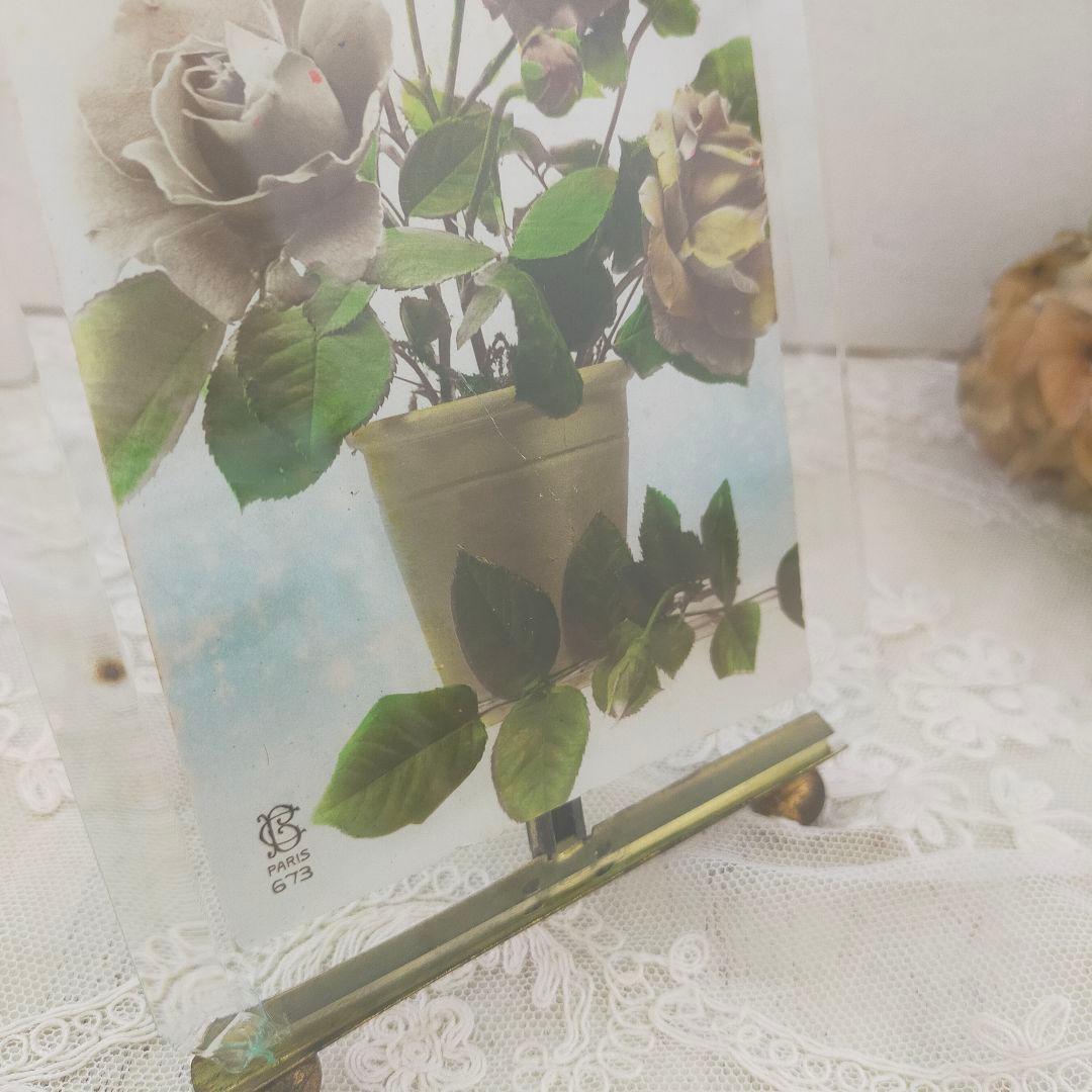 フランス ガラスのフォトフレーム リボン　アンティーク 　ヴィンテージ