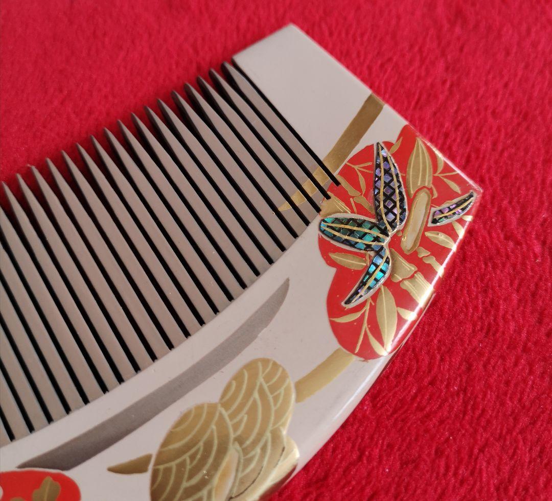 アンティーク 希少 松哉 櫛 簪 金彩 シェル 松竹梅 装飾 2点セット