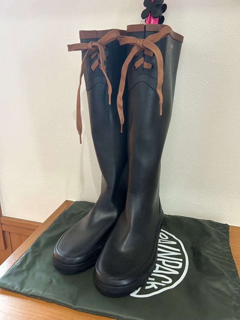 【AIGLE】レインブーツ ブラック レースアップ ロング長靴 ミスマリオン