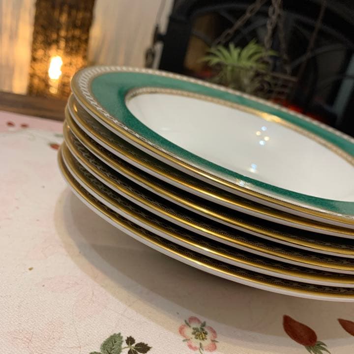 希少　ウェッジウッド ユーランダー　パウダー　グリーン　20cmスーププレート