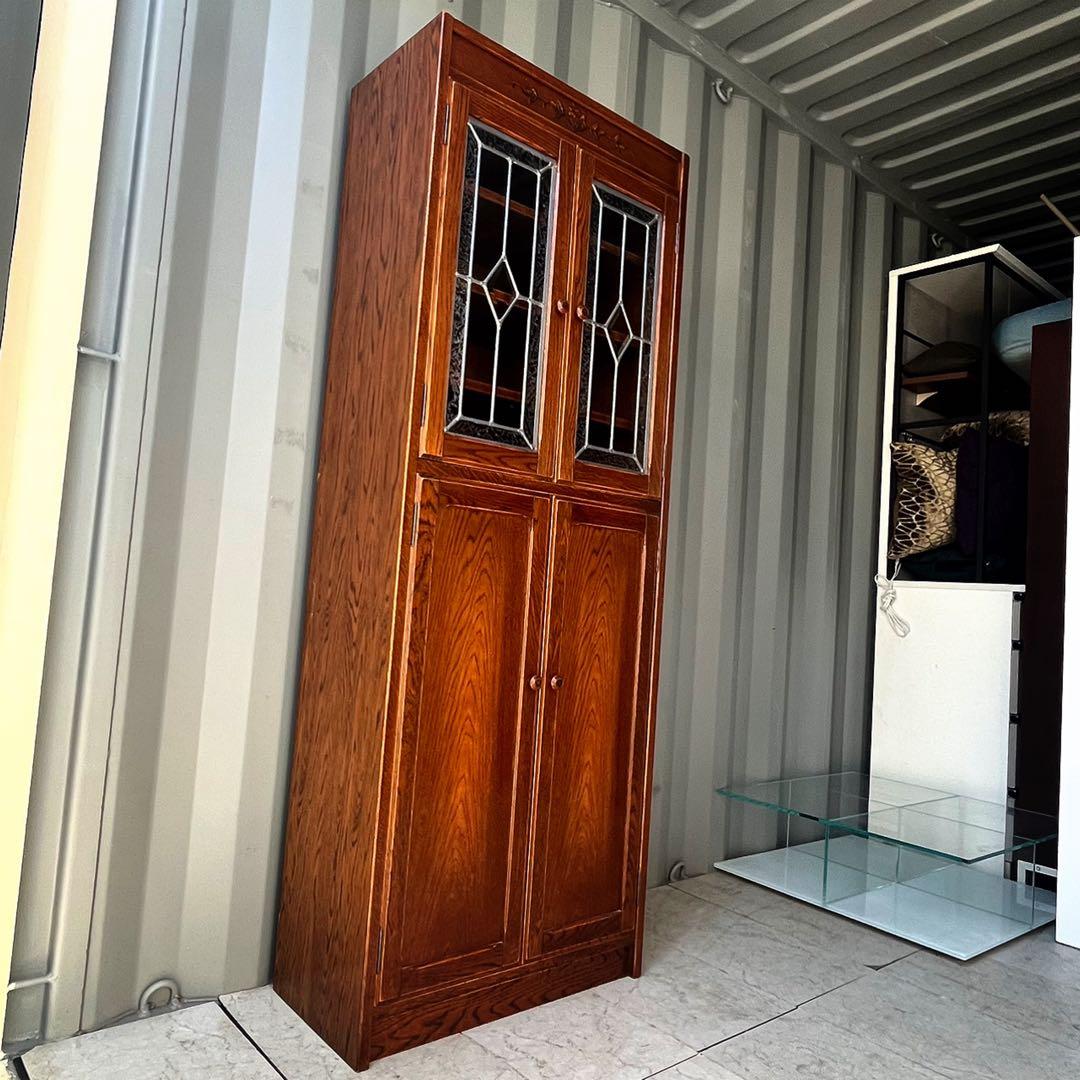 取付無料！三越家具 ブルージュ 天然木ステンドグラス扉アンティークキャビネット✨