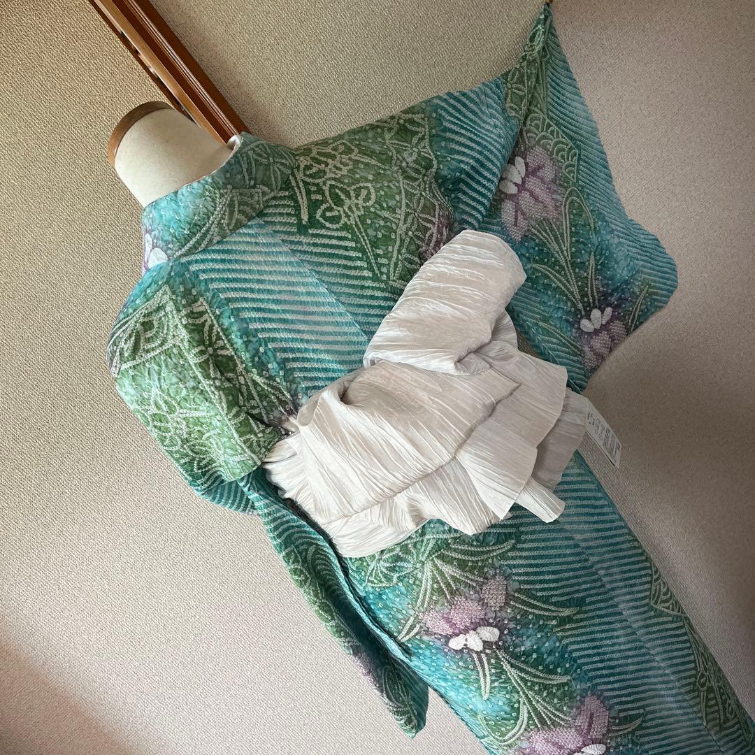 有松絞り　ゆかた単品　浴衣ミントカラー