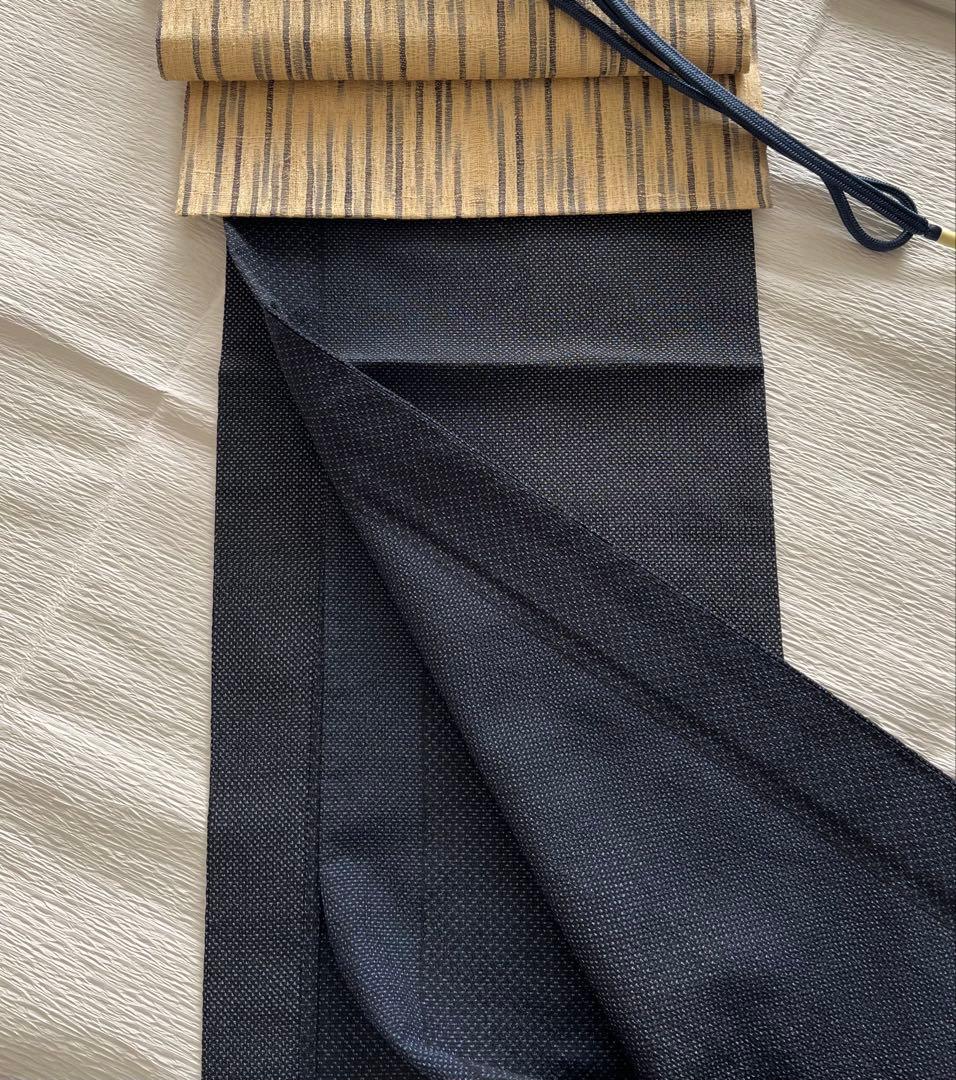 本塩沢　単衣　縦縞　しつけ付　未着用