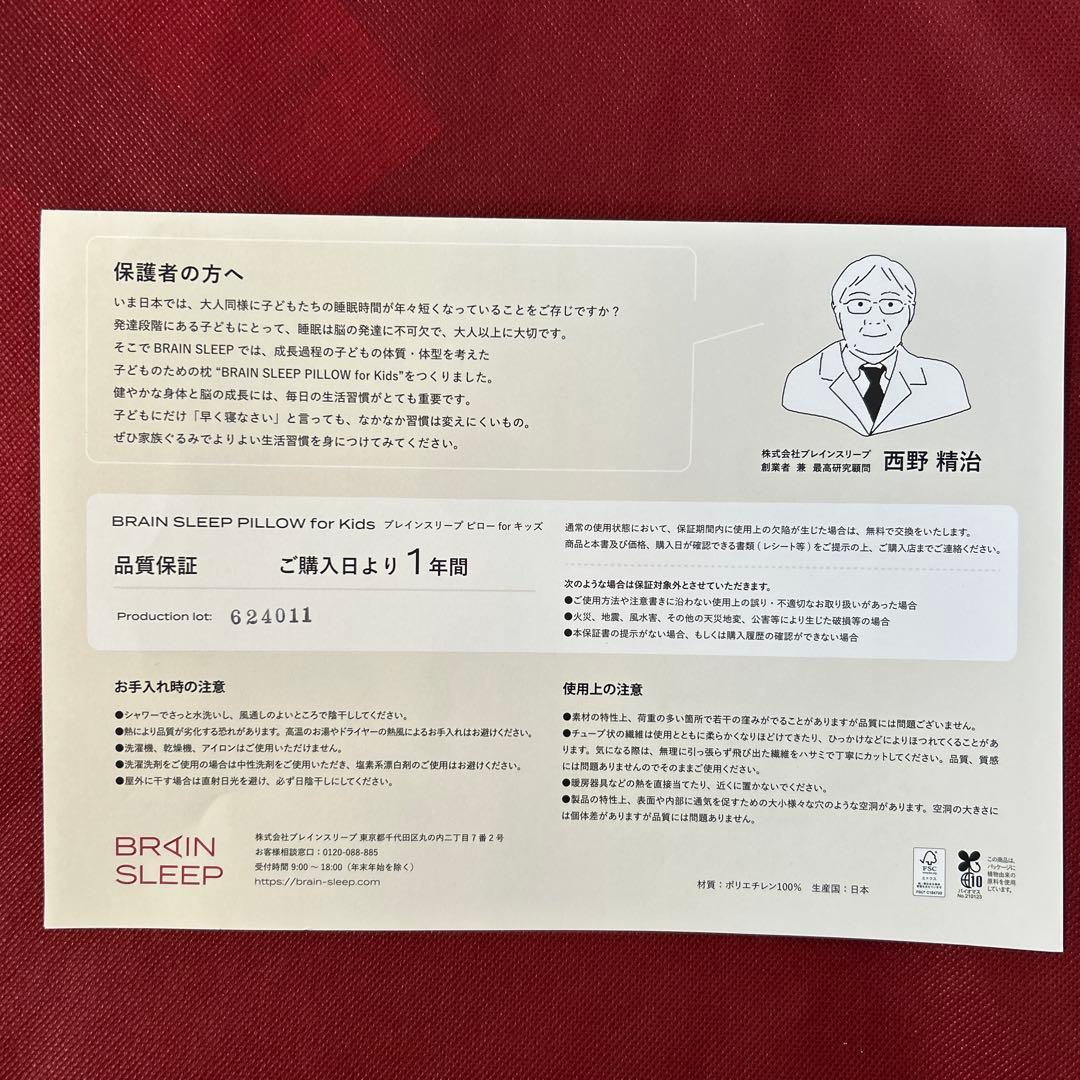 【美品】ブレインスリープ ピロー キッズ / ほぼ未使用 / 専用バッグ付