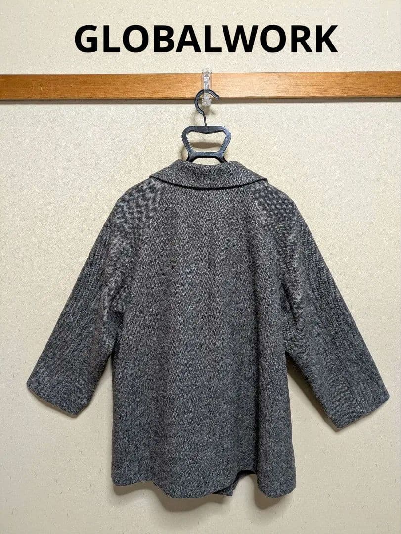 GLOBALWORK　ミドルコート　グレーミニヘリンボーン