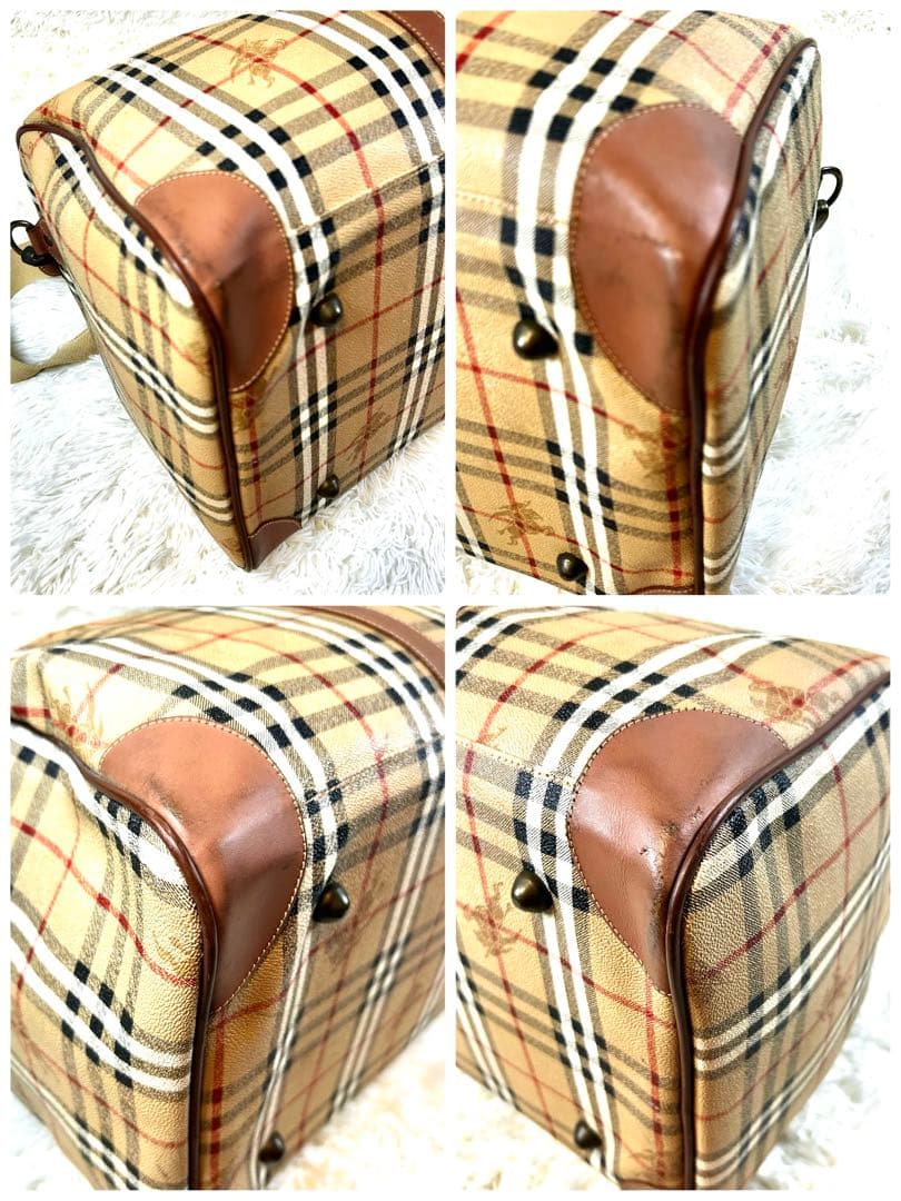 バーバリーズ ボストンバッグ ノバチェック PVC 本革 ショルダーストラップ