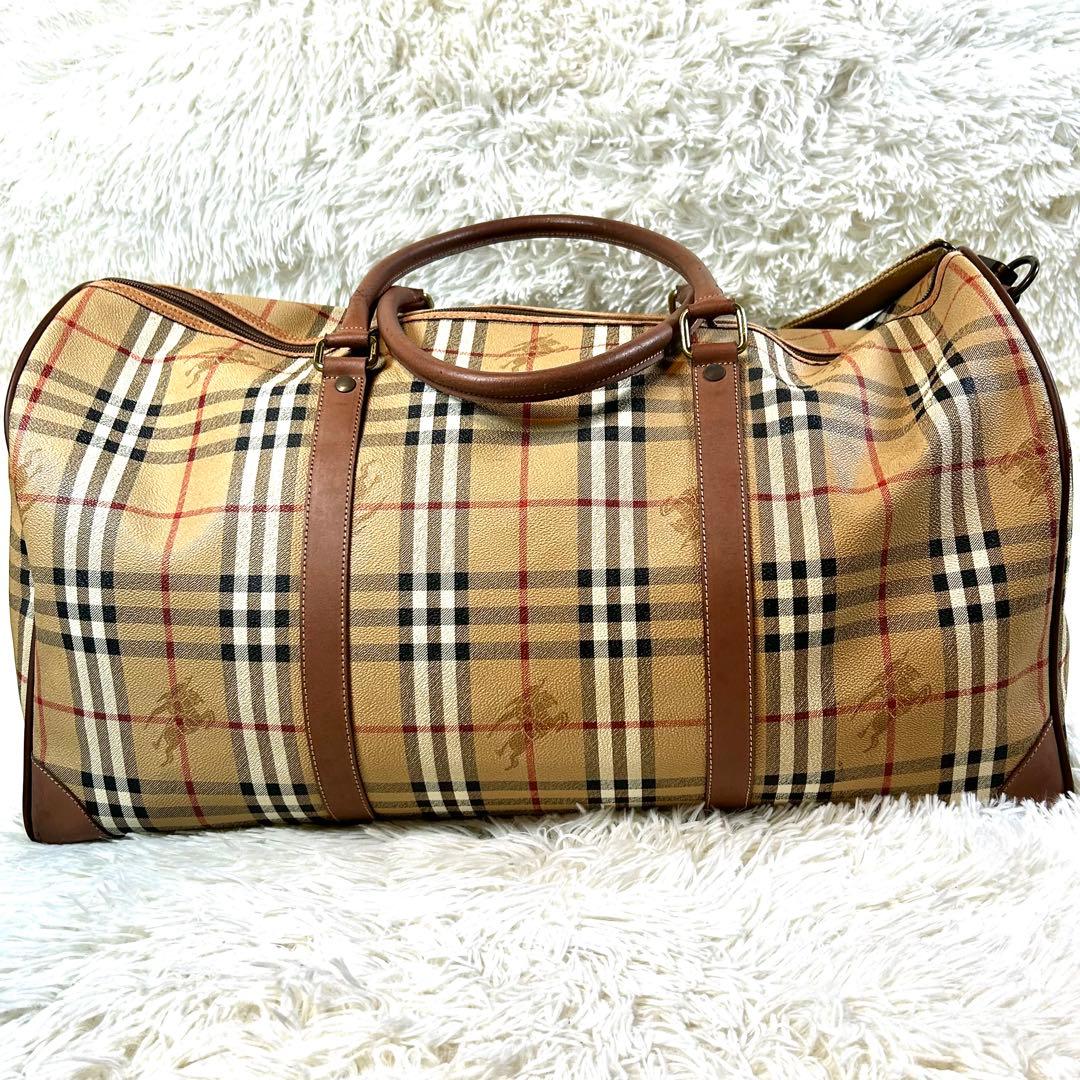 バーバリーズ ボストンバッグ ノバチェック PVC 本革 ショルダーストラップ