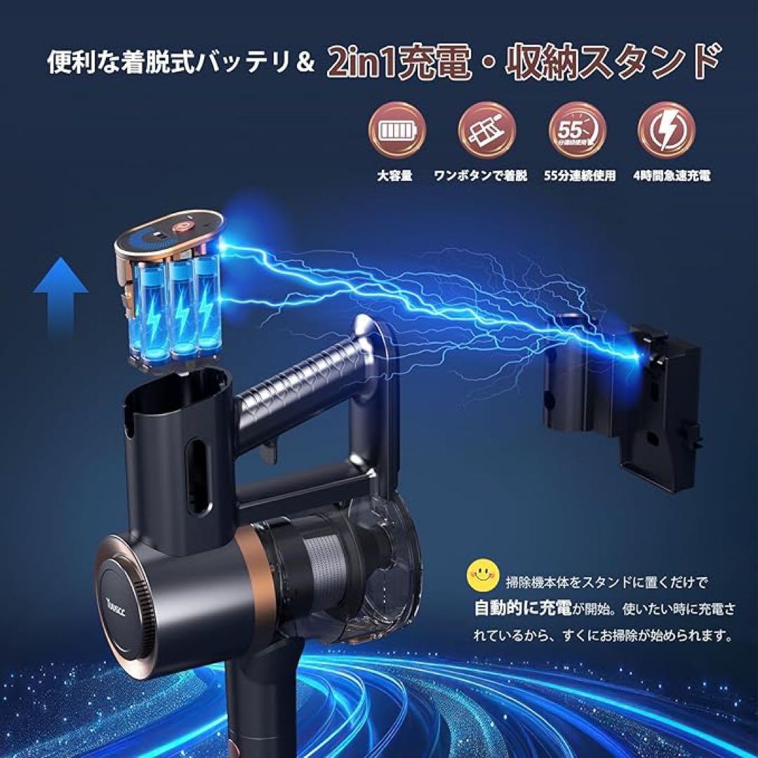 掃除機 コードレス　75Kpa 強力吸引　超軽量　自立式　LED 充電スタンド