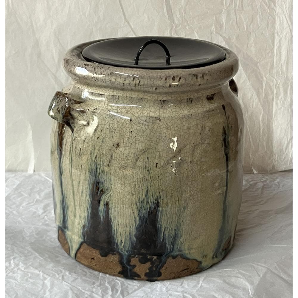 F1425 朝鮮唐津 耳付水指 木箱入り 水指 茶道具