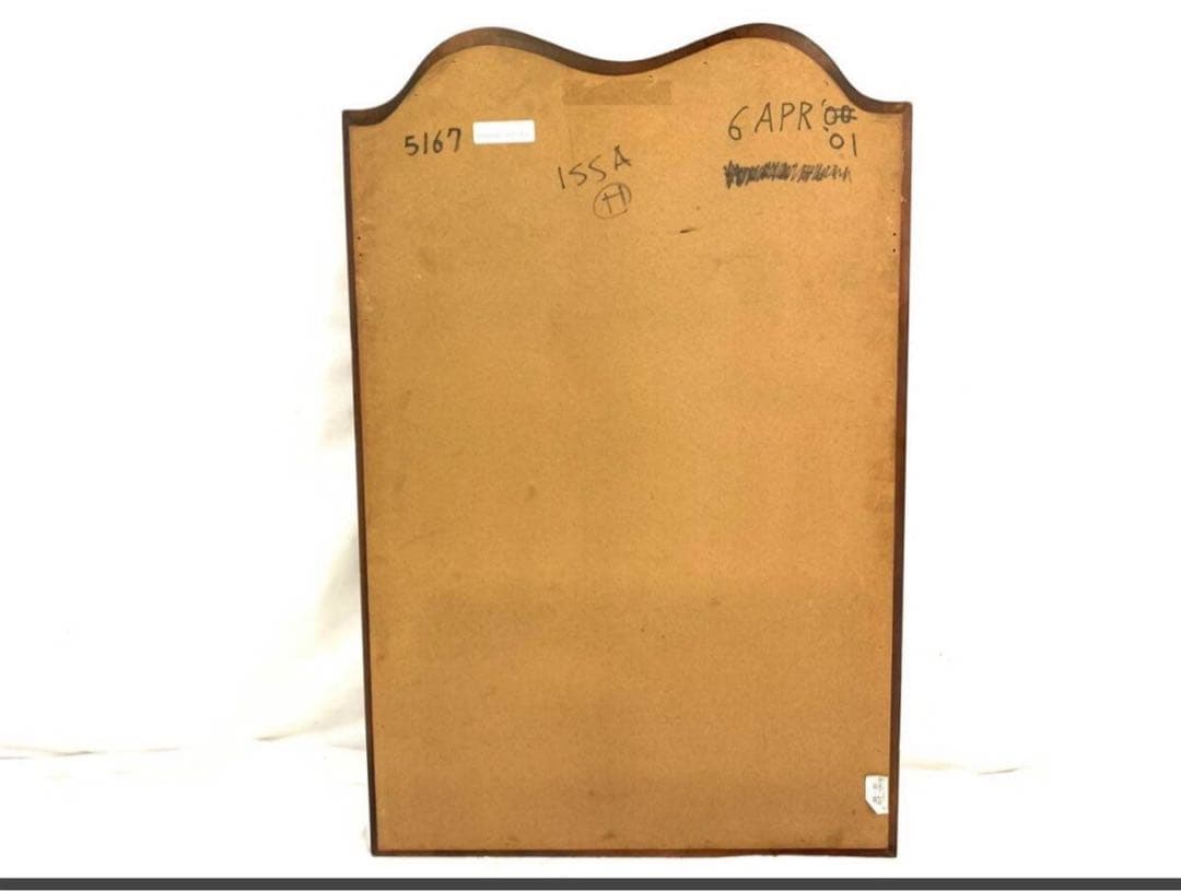 壁掛けミラー　アンティーク　波型木製フレーム 壁掛け鏡 W71cm H109cm