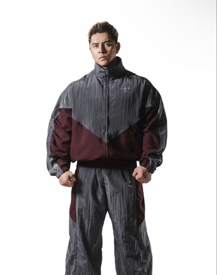 LYFT ナイロンジャケット・パンツセット グレー/バーガンディ