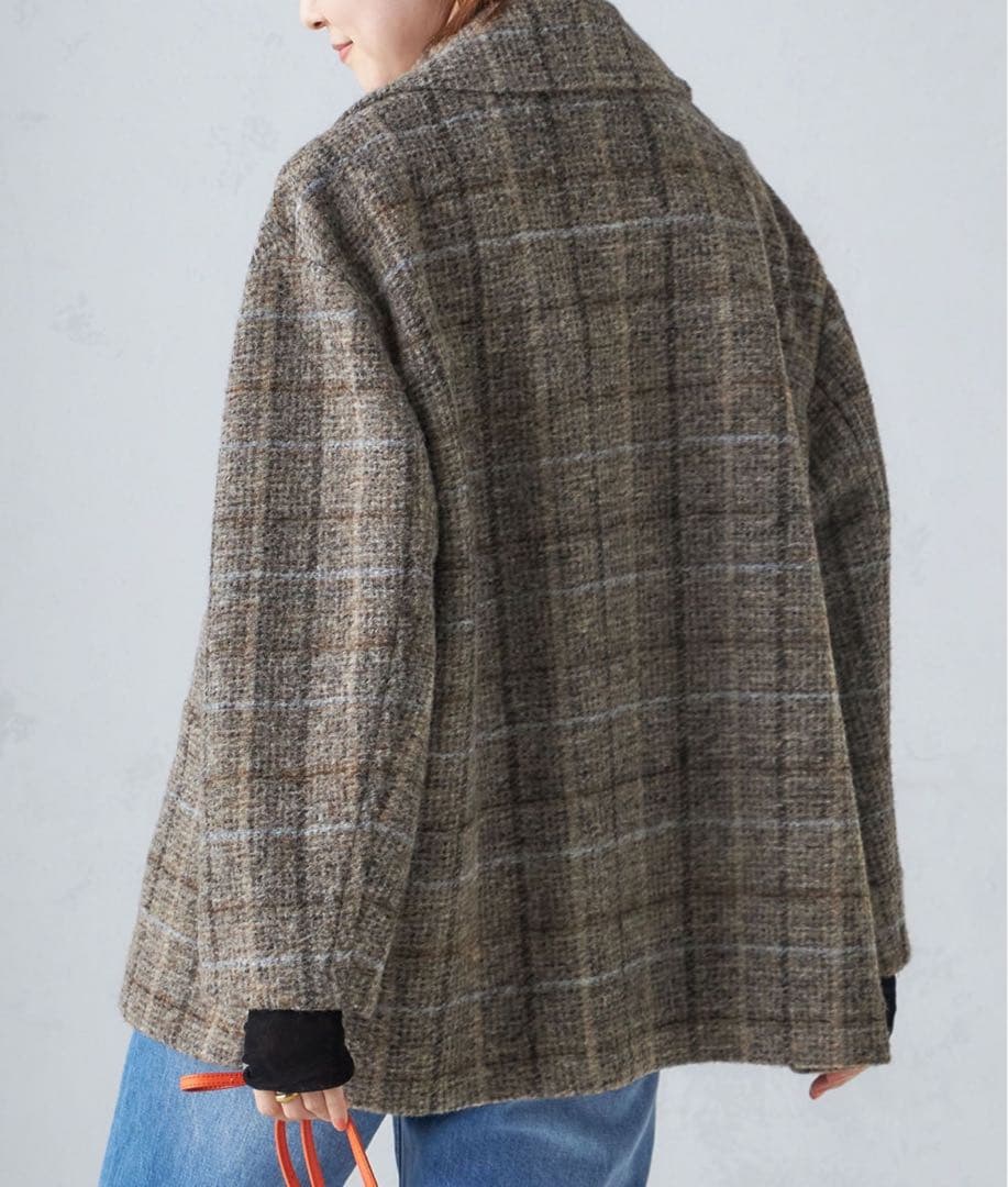 本日限定セール　SHIPS スライバーチェックショートPコート　38