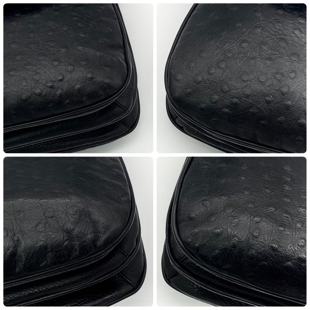 FENDI 2way ショルダーバッグ　FF型押し　オーストリッチ　レザー　黒