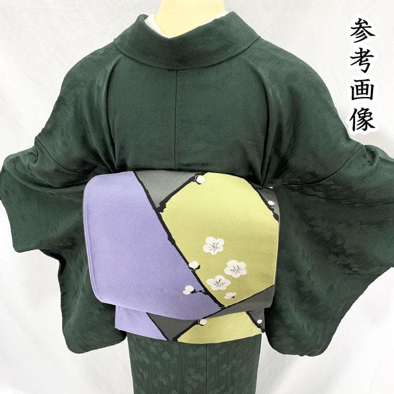 511mi77☆三松取扱い 色無地 地紋 木々 森林 深緑 黒緑☆美品