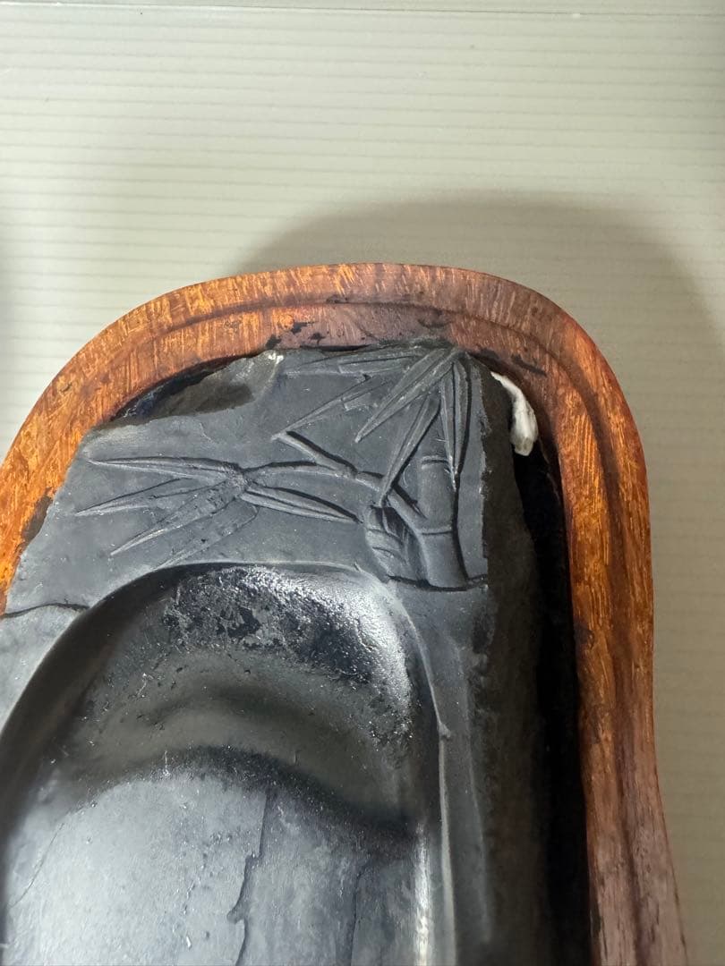 2099 古硯　端渓硯　竹彫　共箱　書道具　文房四宝　唐物　中国美術