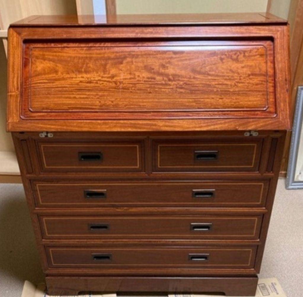 本花梨 総無垢 一部本象嵌 ライティングビューロ 勉強机 デスク チェスト