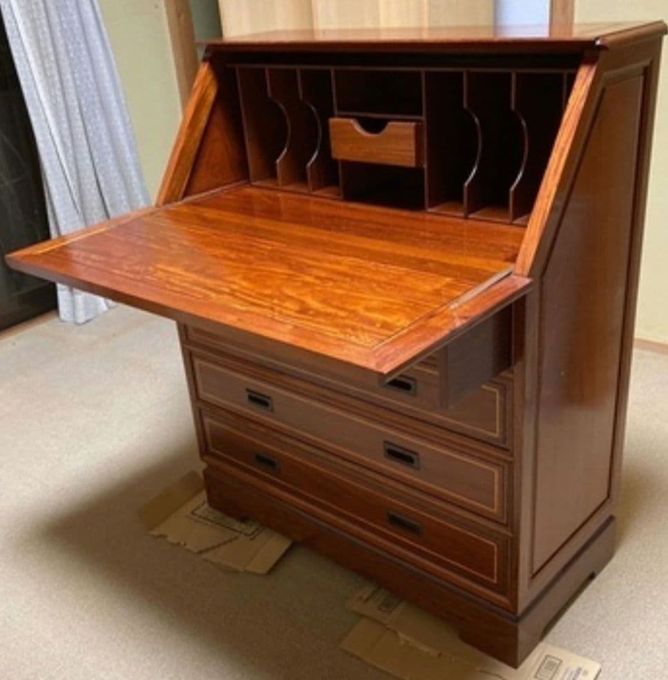 本花梨 総無垢 一部本象嵌 ライティングビューロ 勉強机 デスク チェスト