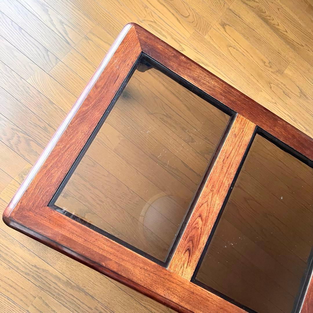 木製座卓 ガラス天板 ダークブラウン アンティークテーブル アメリカ輸入家具