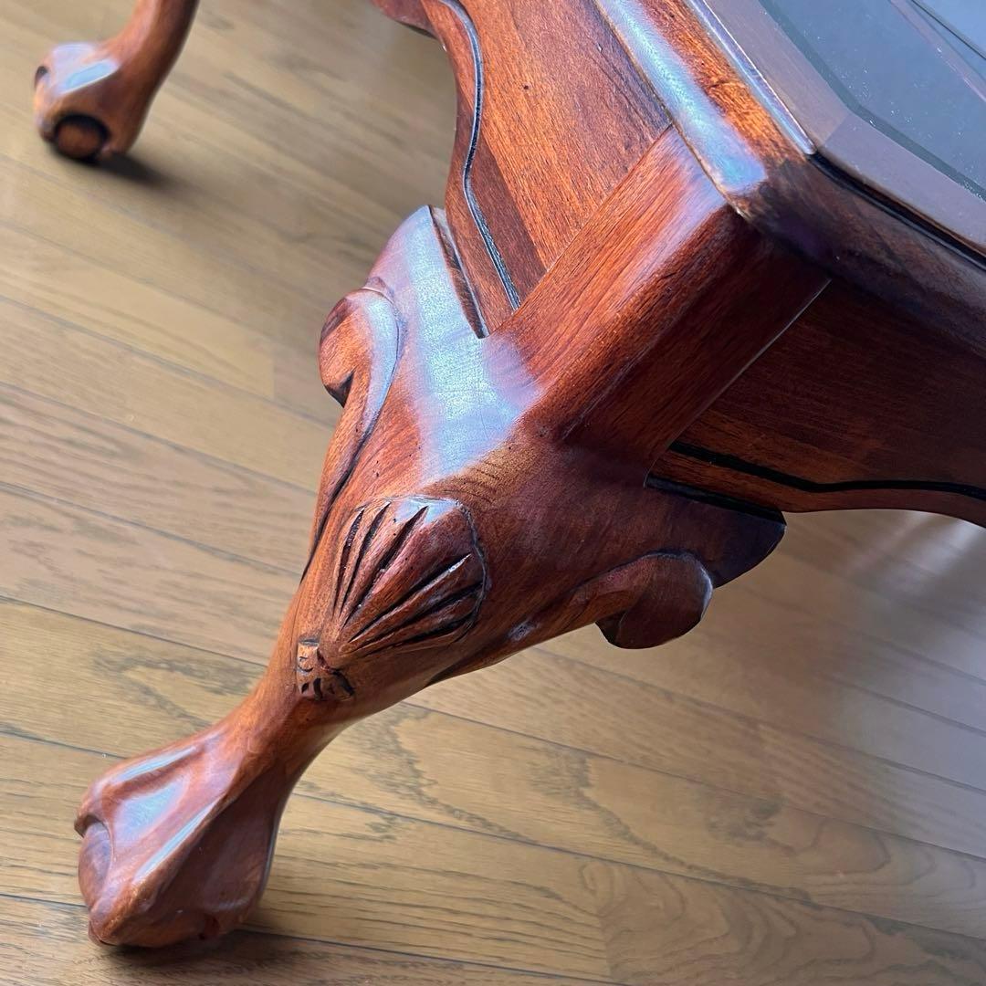 木製座卓 ガラス天板 ダークブラウン アンティークテーブル アメリカ輸入家具