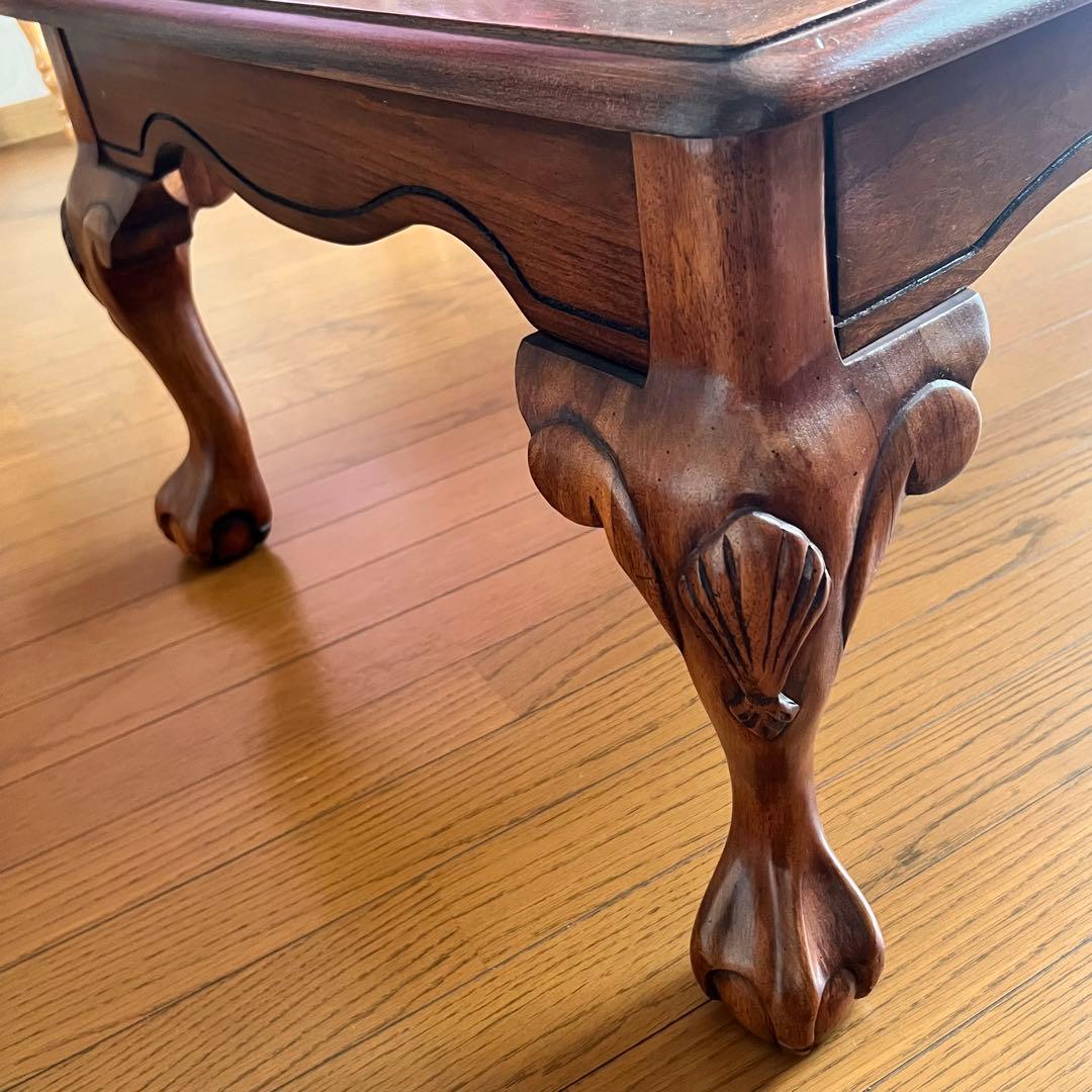 木製座卓 ガラス天板 ダークブラウン アンティークテーブル アメリカ輸入家具