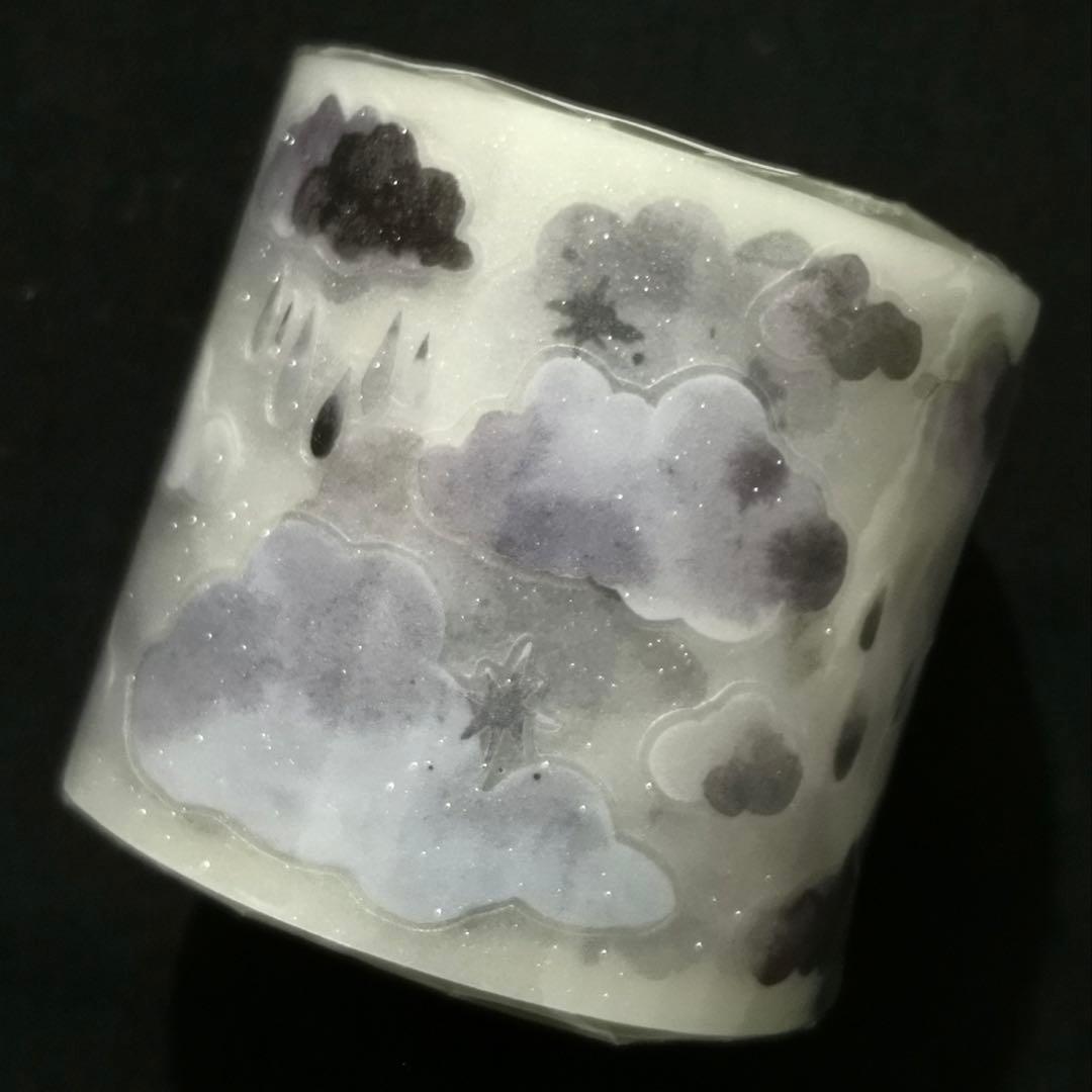 【8710】海外　マステ　5m巻売り　ラメ加工カッティング　雲　曇り