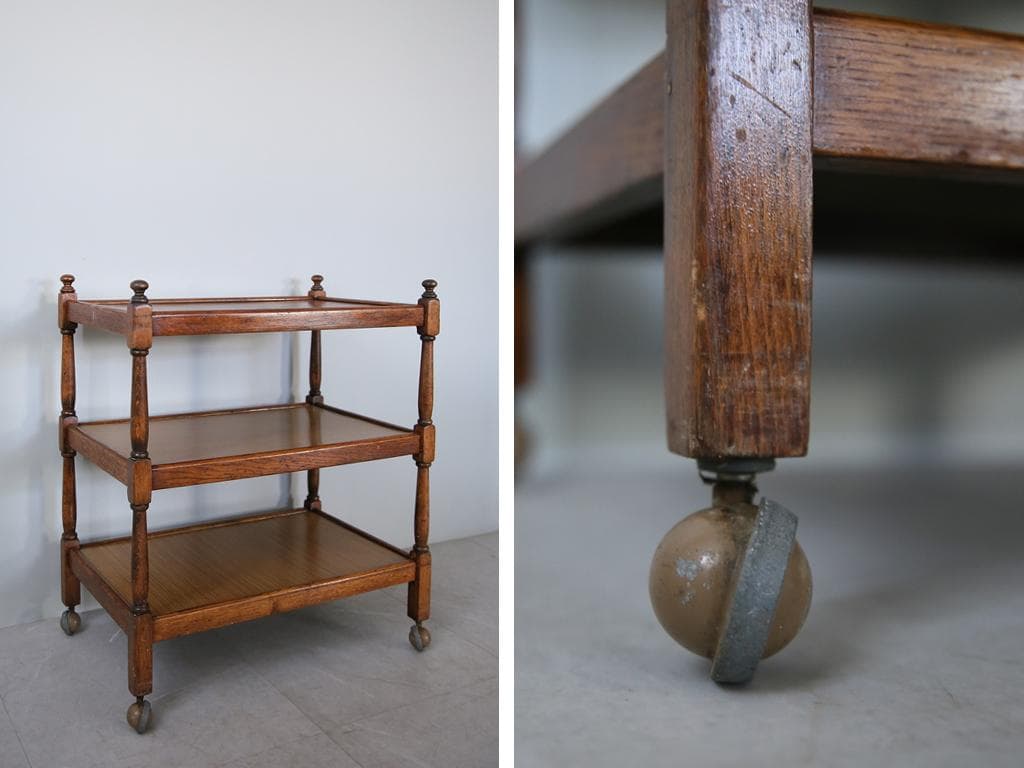 英国アンティーク木製キッチンワゴン/トロリー/サイドテーブル机/飾り棚92-87