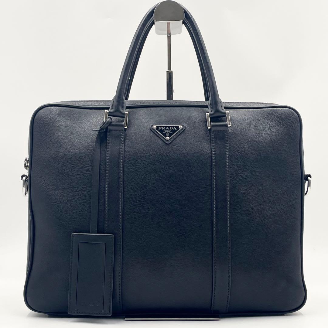 【極美品】プラダ ビジネスバッグ 2way レザー ブリーフ 三角ロゴ Gカード