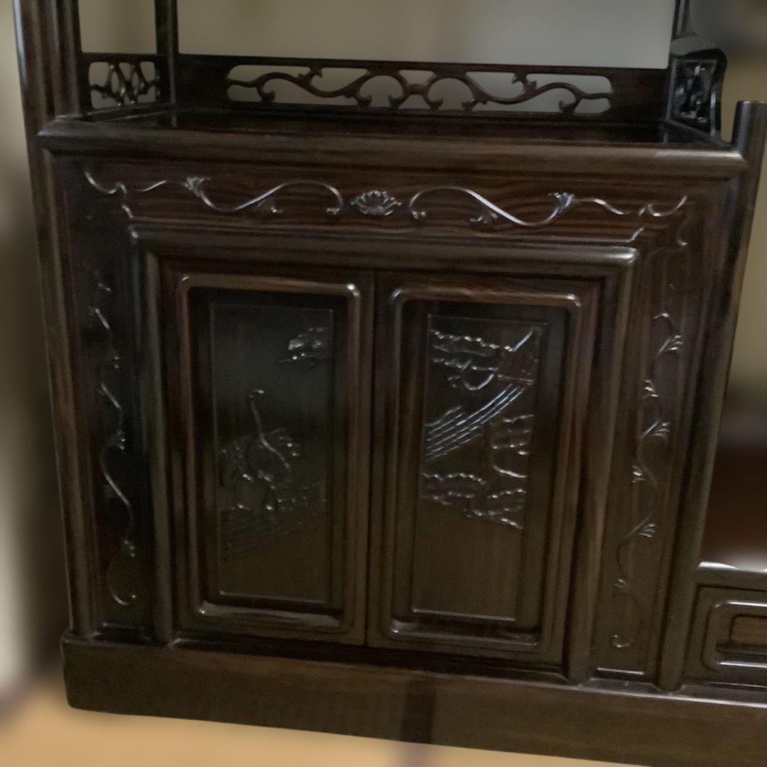 美品　レトロ　飾り棚　違い棚　茶棚　茶道　紫檀　木製　和家具　彫刻