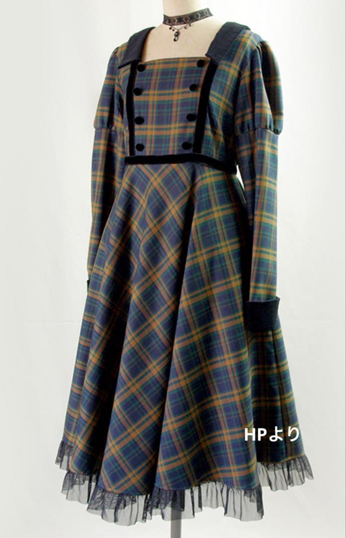 【美品】セラフィム＊ベルベット　グリーンチェックのワンピース