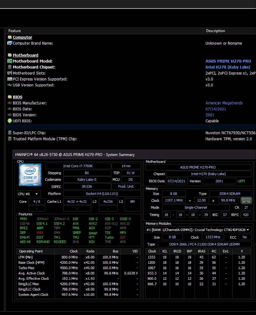 ASUS PRIME H270PRO+i7-7700K+DDR4 16GBセット