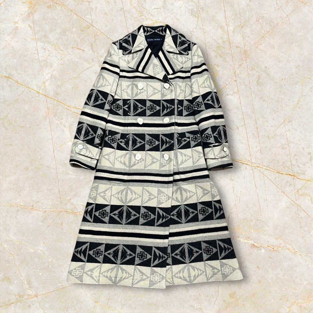 ◎90s/ネイティブ柄◎ラルフローレン★9号　M相当★ウール　コート★幾何学模様