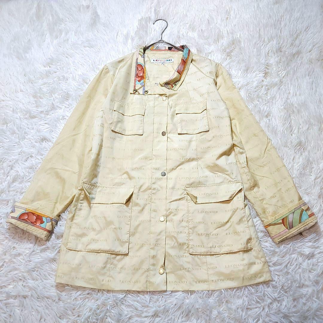 レオナール　スポーツ　大きいサイズ　総ロゴ　ナイロン　ジャケット　金ボタン