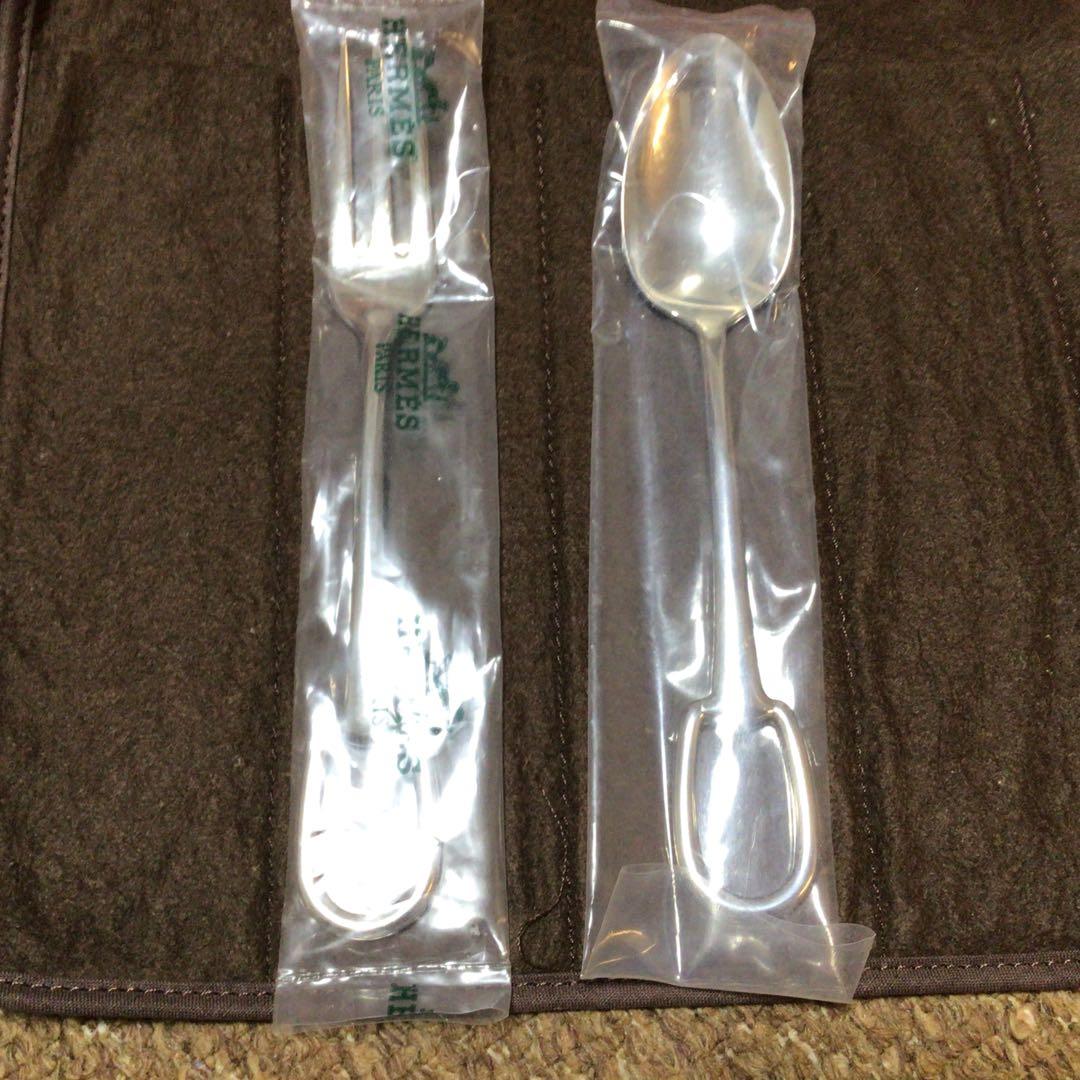 HERMES ステンレススチール スプーン 、フォーク2本セット