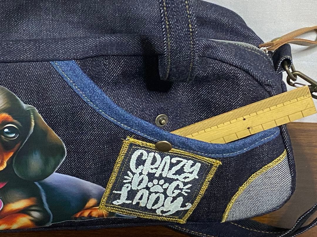 ハンドメイド☆岡山デニム☆ダックスフンド☆3way横長ボストンバッグ