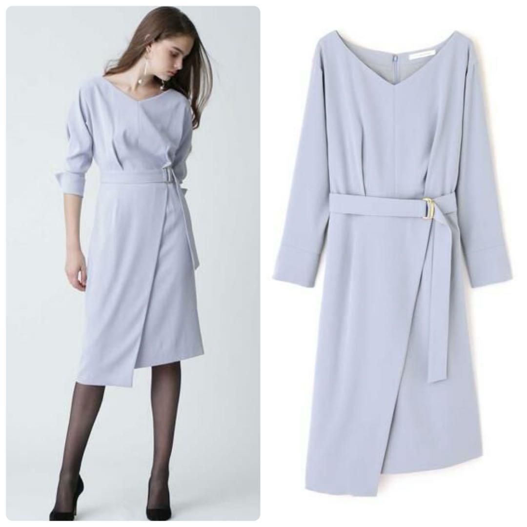 PINKY & DIANNE ダブルクロスアシンメトリーワンピース　ライトブルー