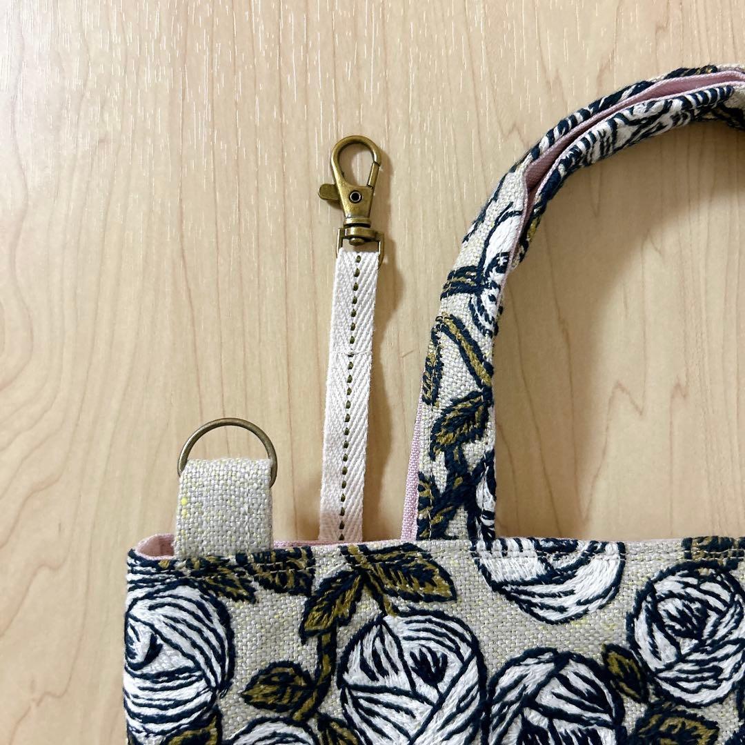 ハンドメイド　トートバッグ　ミナペルホネン　2way rosy 薔薇　刺繍