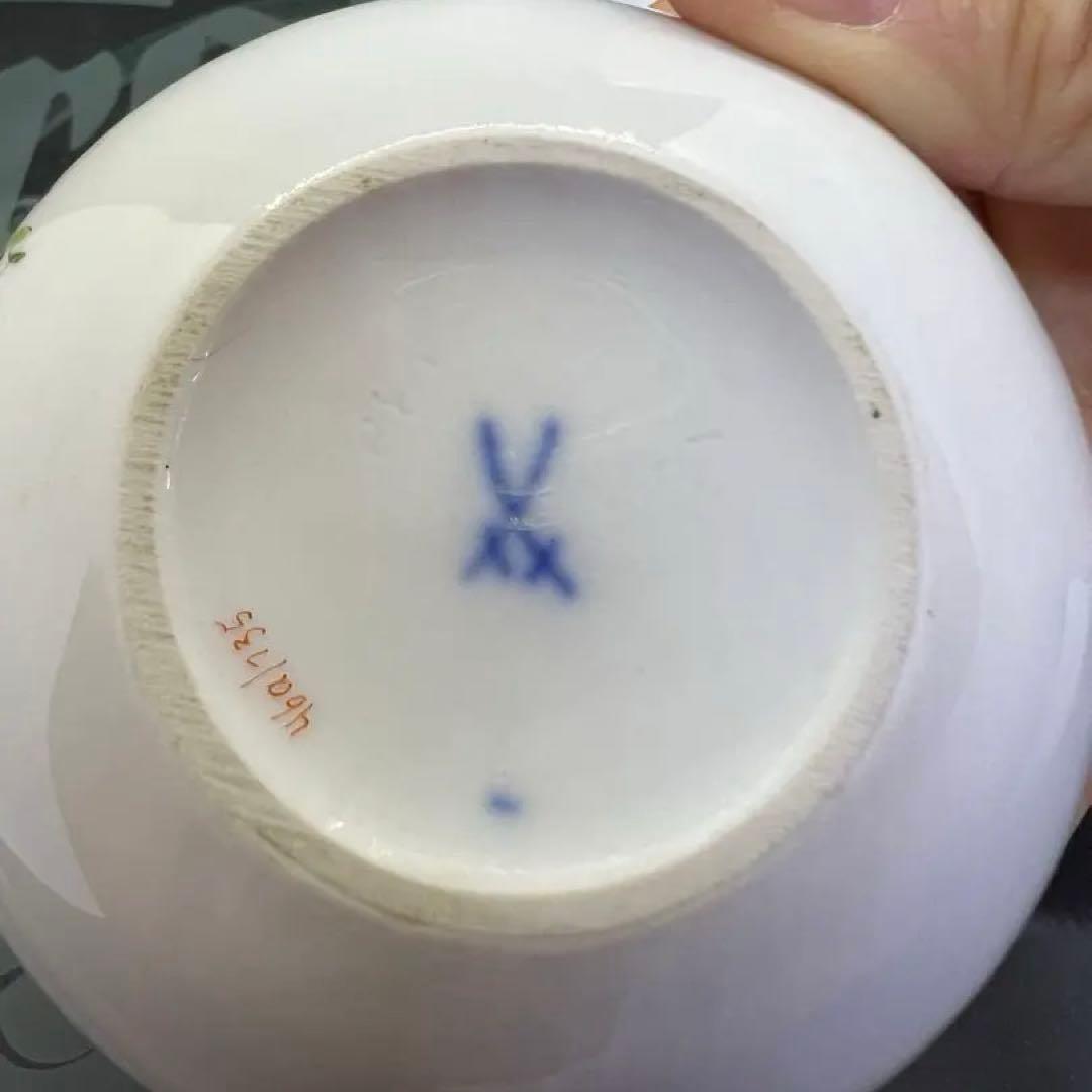 未使用 ドイツ マイセン 小物入 3つ花 手描き ハンドペイント ボンボニエール