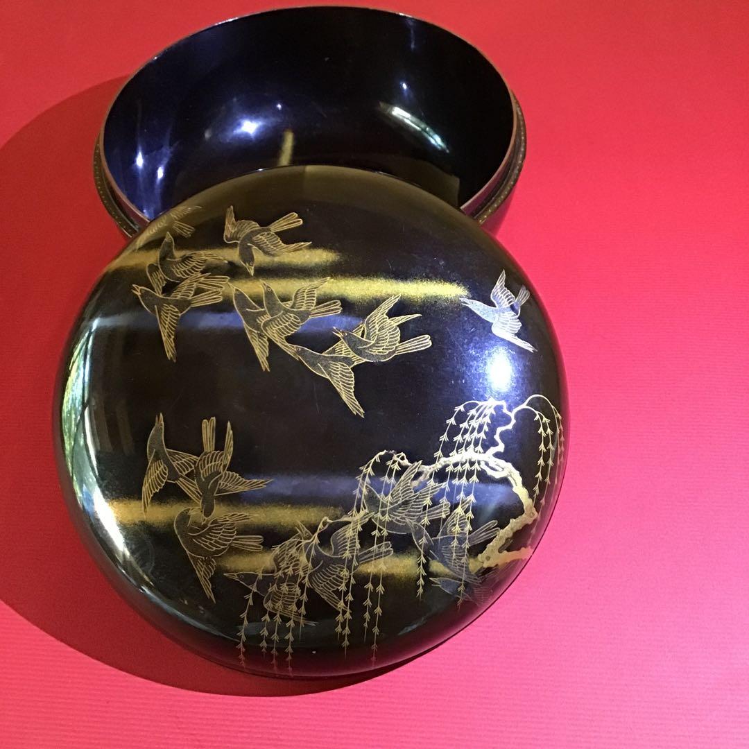 金蒔絵　「明ケ烏」図　御菓子器　時代物箱付