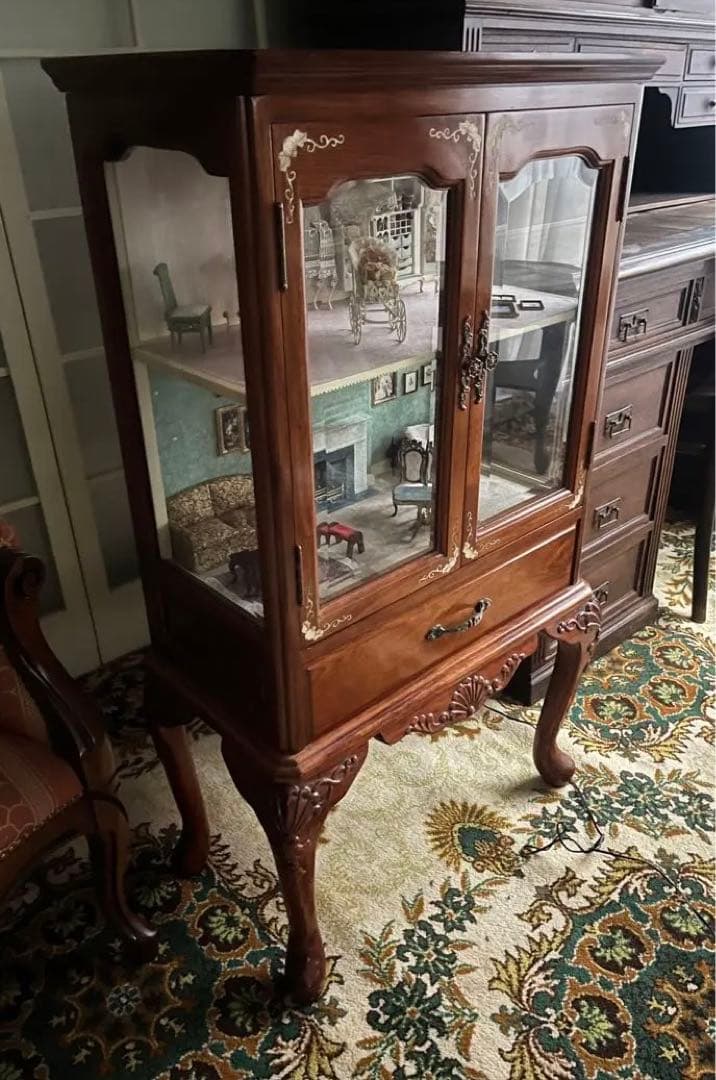 引き取り限定 猫脚 キャビネット 作家 ミニチュア ドールハウス 飾り棚 セット