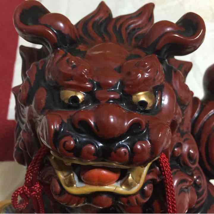 レア物❤️九谷焼❤️8号❤️小槌赤獅子❤️置物❤️美品★縁起物★シーサー