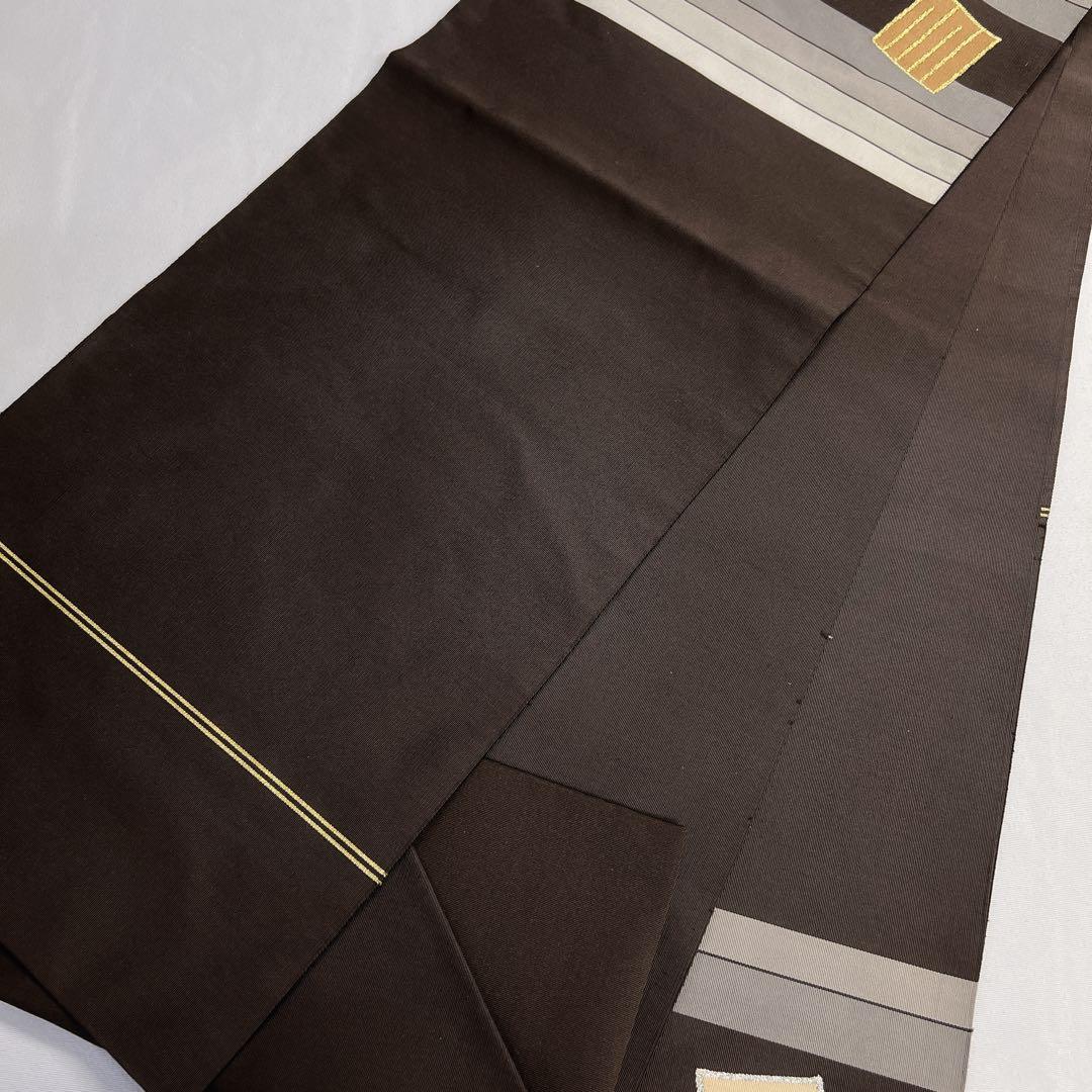 名古屋帯　松葉仕立て　綴れ織　源氏香　横縞　ブラウンカラー　着物　013tz