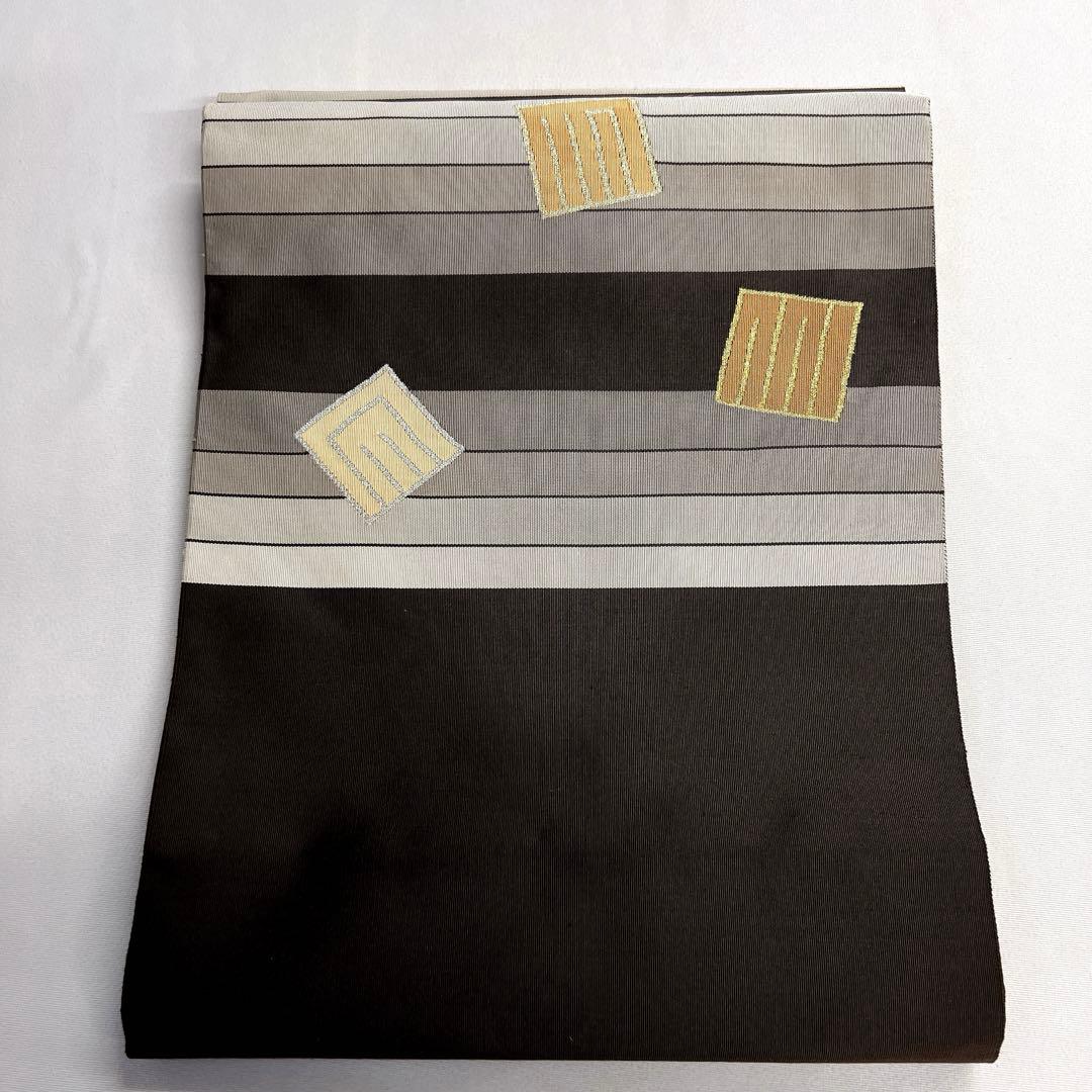 名古屋帯　松葉仕立て　綴れ織　源氏香　横縞　ブラウンカラー　着物　013tz