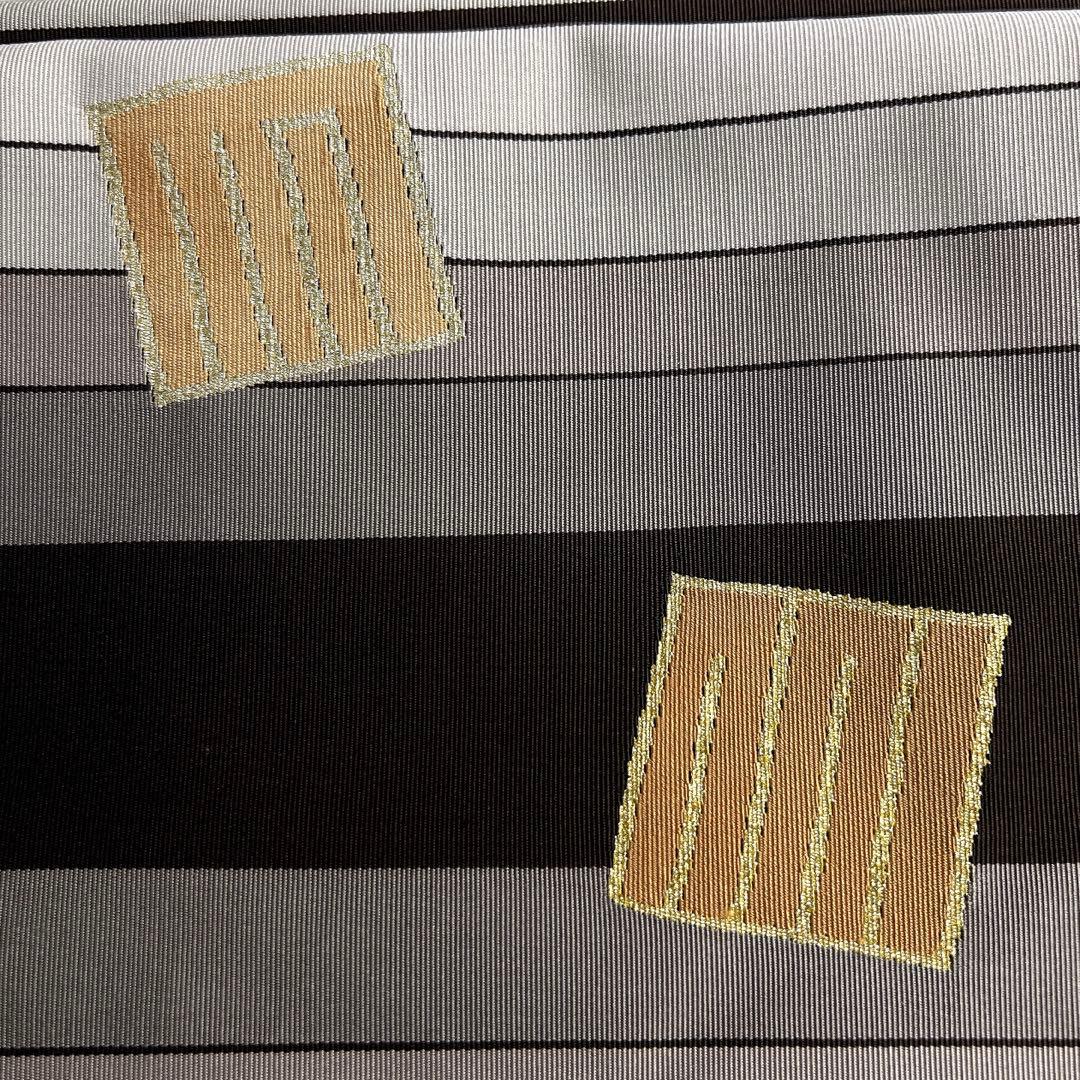 名古屋帯　松葉仕立て　綴れ織　源氏香　横縞　ブラウンカラー　着物　013tz